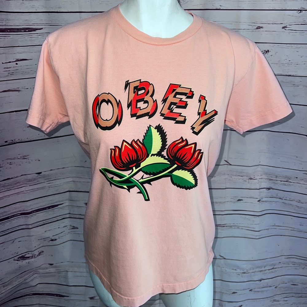 Salmon Obey T-shirt. 100% cotton.